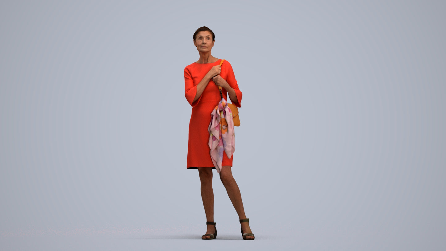 photogrammetry 3D senior woman business standing, realistic human model archviz FBX, standing pose render