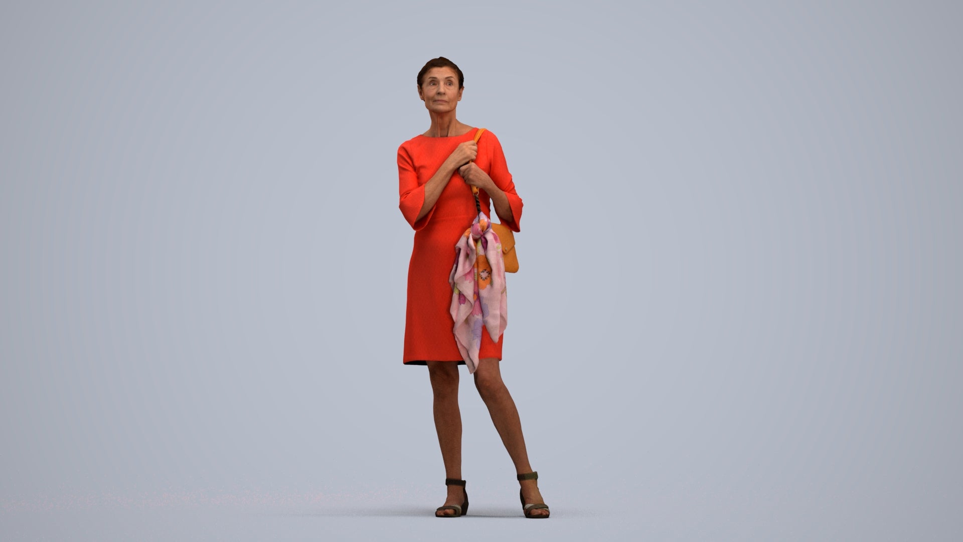 photogrammetry 3D senior woman business standing, realistic human model archviz FBX, standing pose render