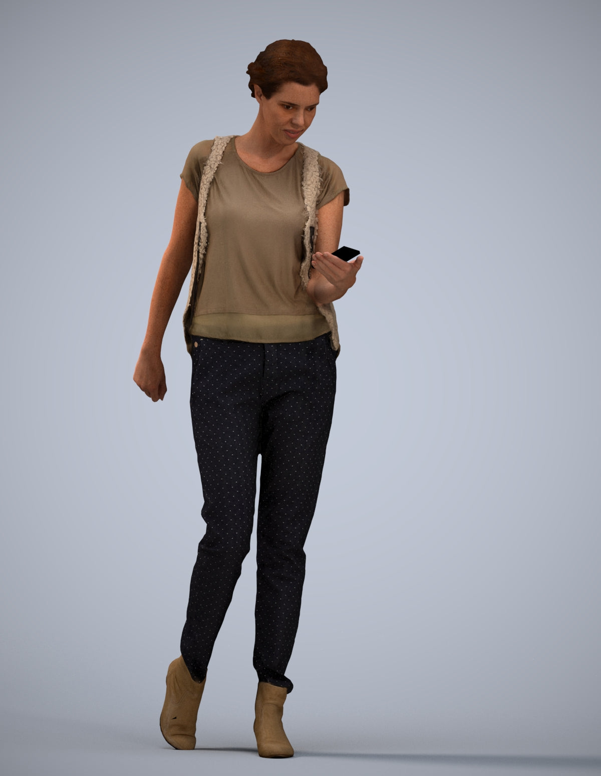 3D scanned woman standing casual, photorealistic archviz people for Enscape and SketchUp