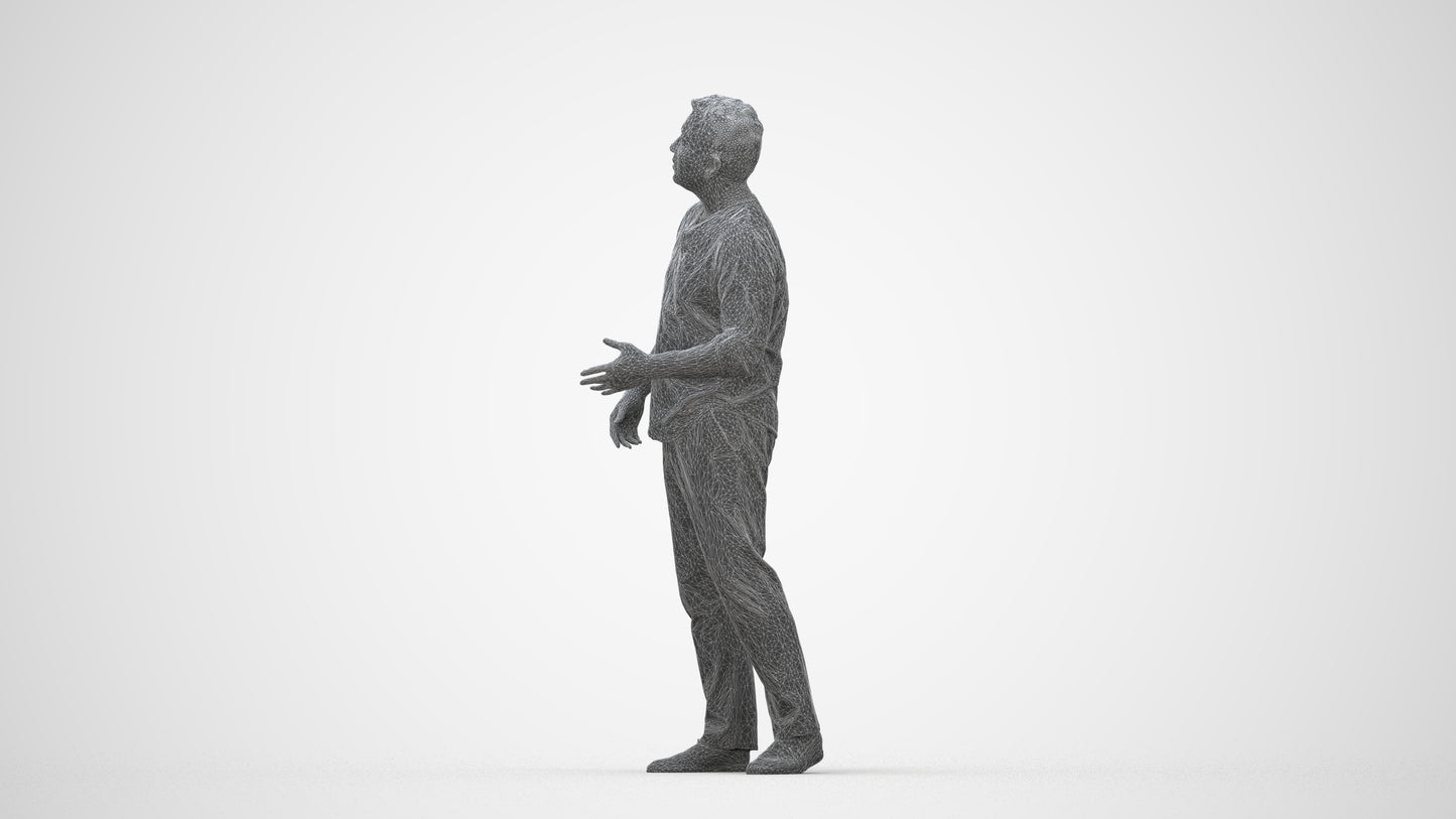 realistic 3D man casual standing, scanned archviz people for Blender and 3ds Max, wireframe back view
