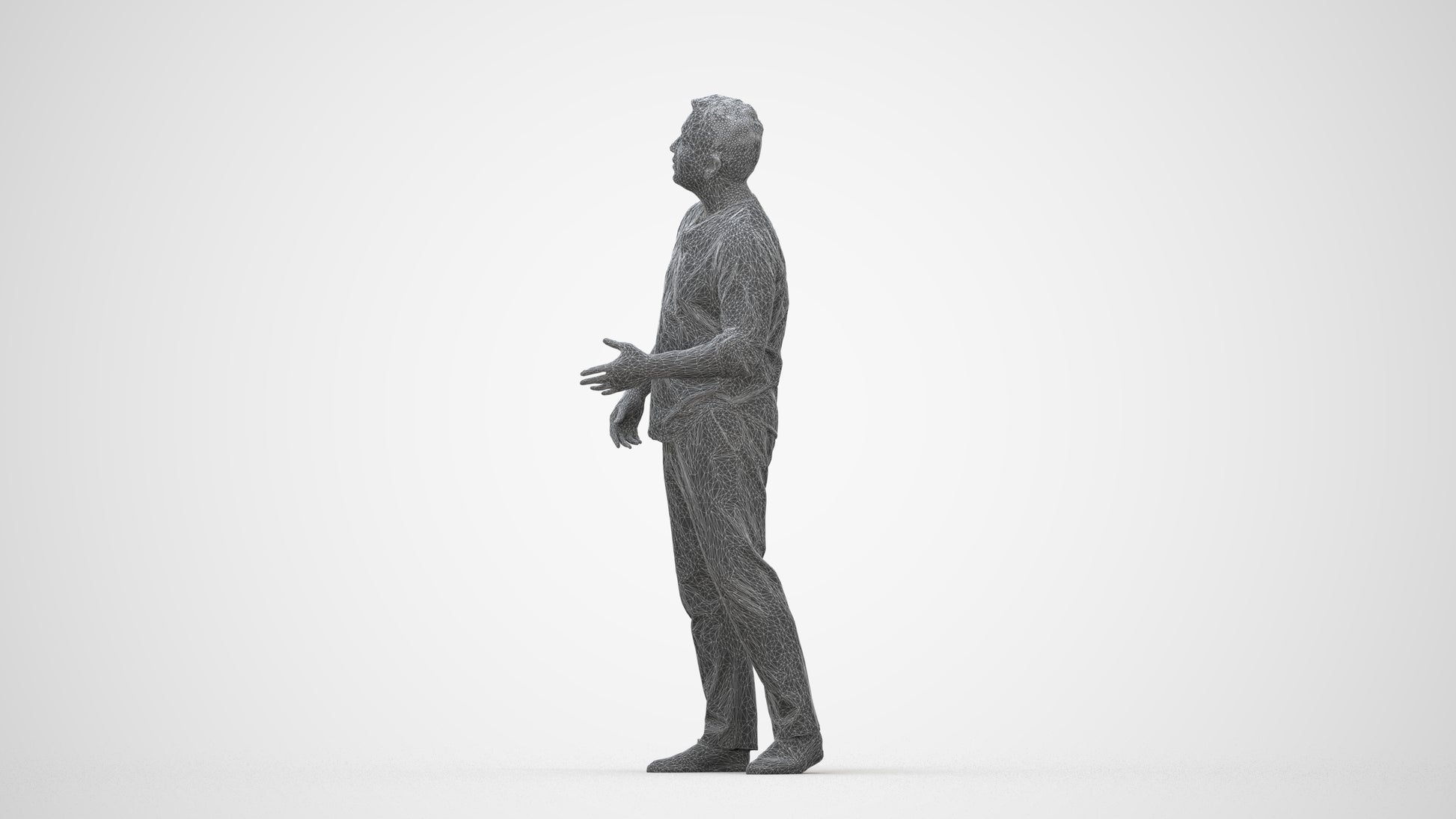 realistic 3D man casual standing, scanned archviz people for Blender and 3ds Max, wireframe back view