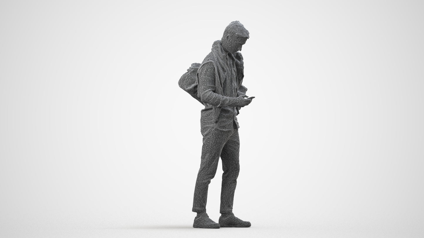 realistic 3D people man casual walking, render-ready for V-Ray and Corona, FBX OBJ, wireframe side view