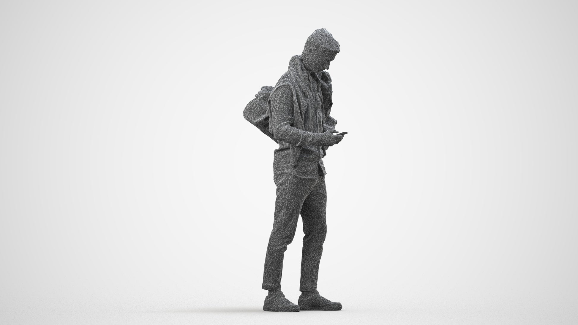 realistic 3D people man casual walking, render-ready for V-Ray and Corona, FBX OBJ, wireframe side view