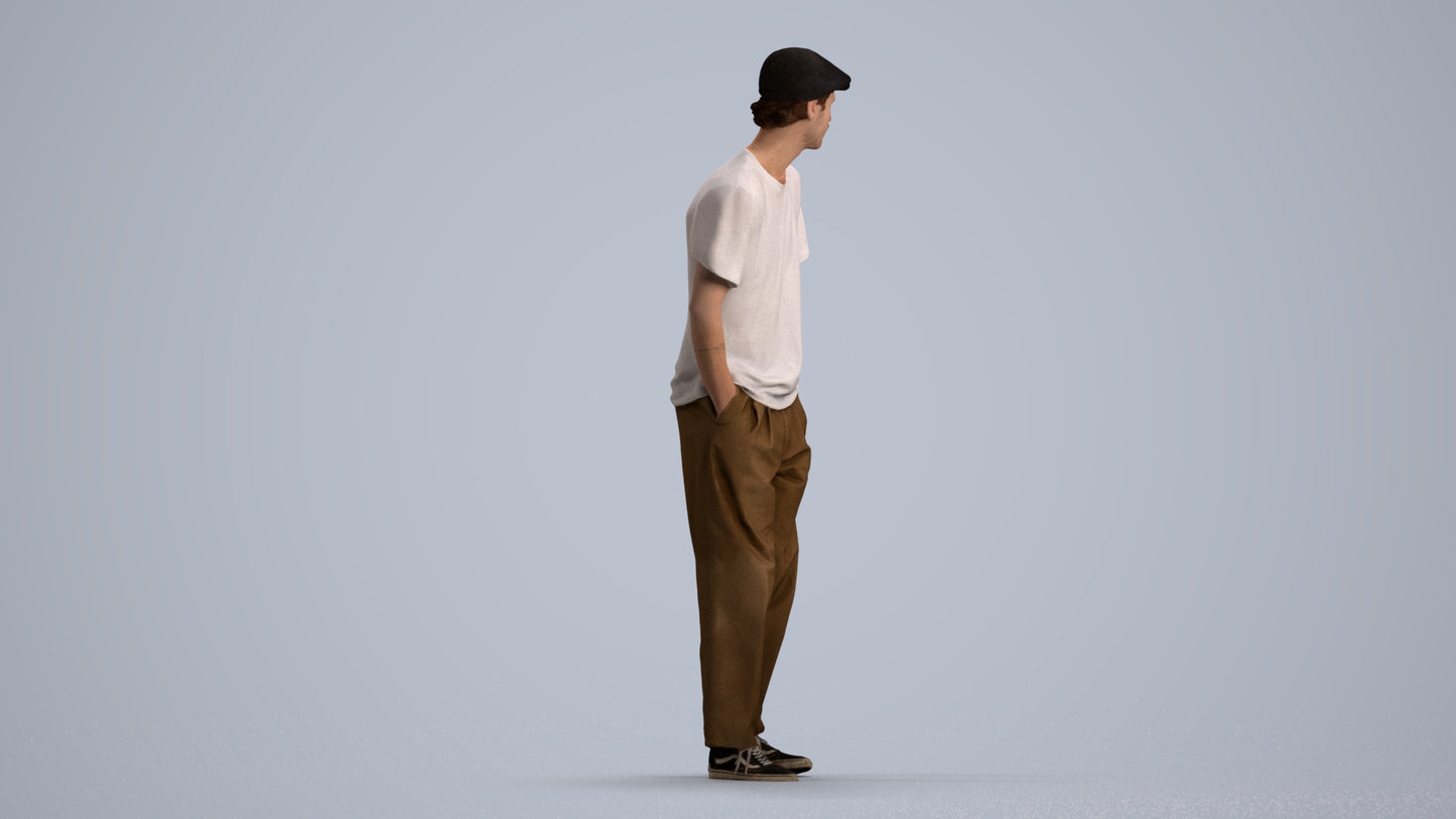 3D scanned man standing casual, photorealistic archviz people for Enscape and SketchUp, front view render