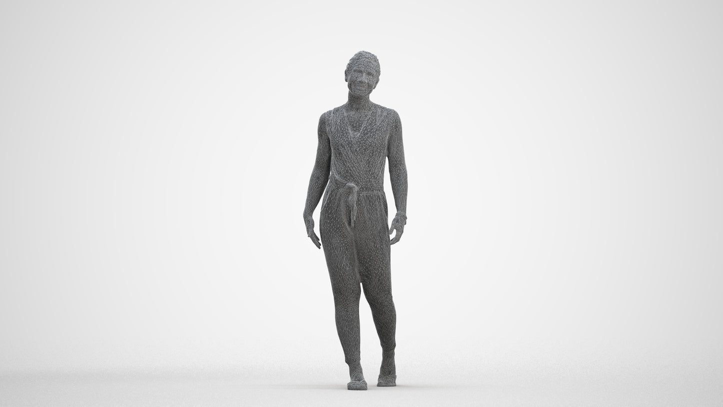 3D human model woman casual walking, photogrammetry scanned person for archviz, three-quarter front view render