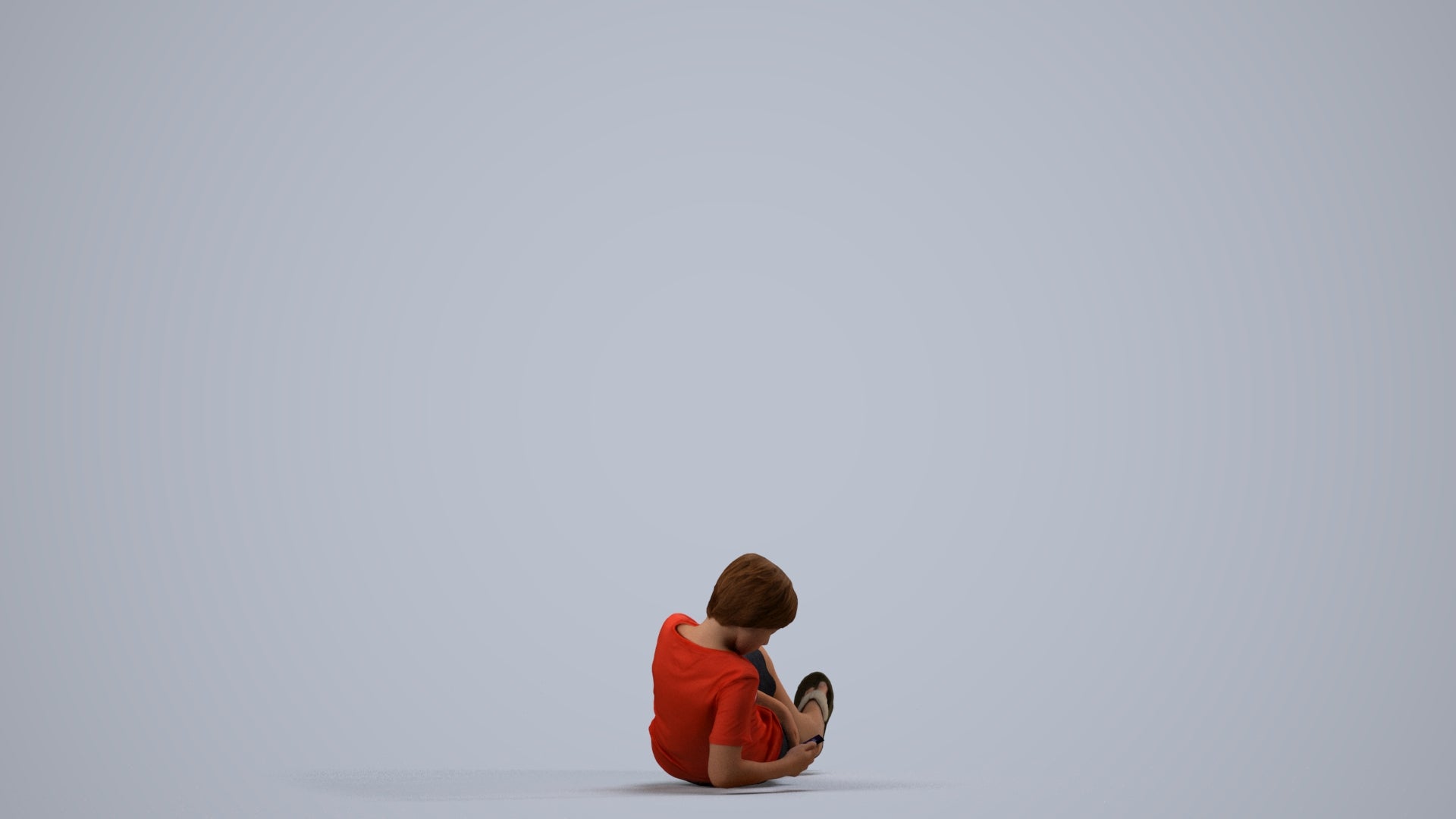 3D human model boy casual kids, photogrammetry scanned person for archviz, side view render