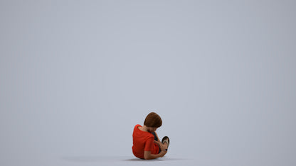 3D human model boy casual kids, photogrammetry scanned person for archviz, side view render