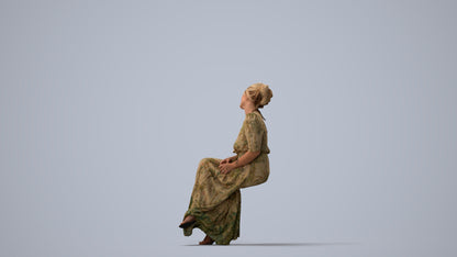 3D scanned woman sitting casual, photorealistic archviz people for Enscape and SketchUp, three-quarter view render