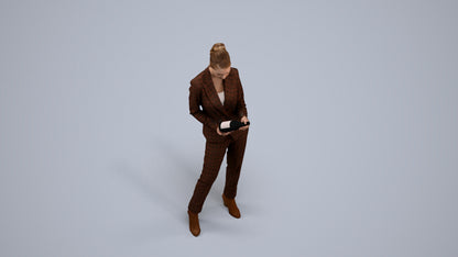 realistic 3D human woman business standing, archviz people FBX OBJ for Blender, back view render