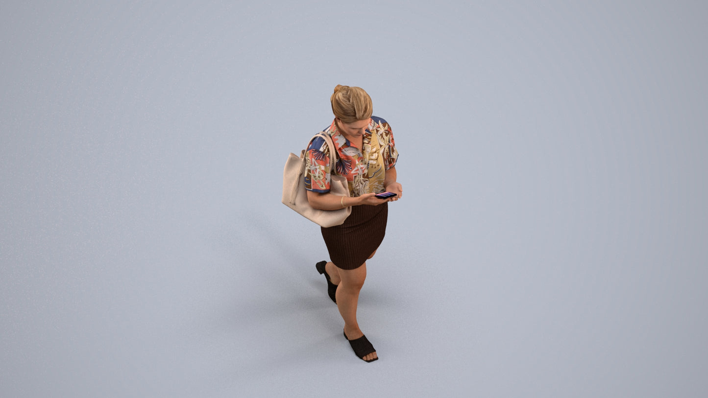 scanned 3D woman casual walking, photogrammetry people for Enscape and V-Ray, back view render