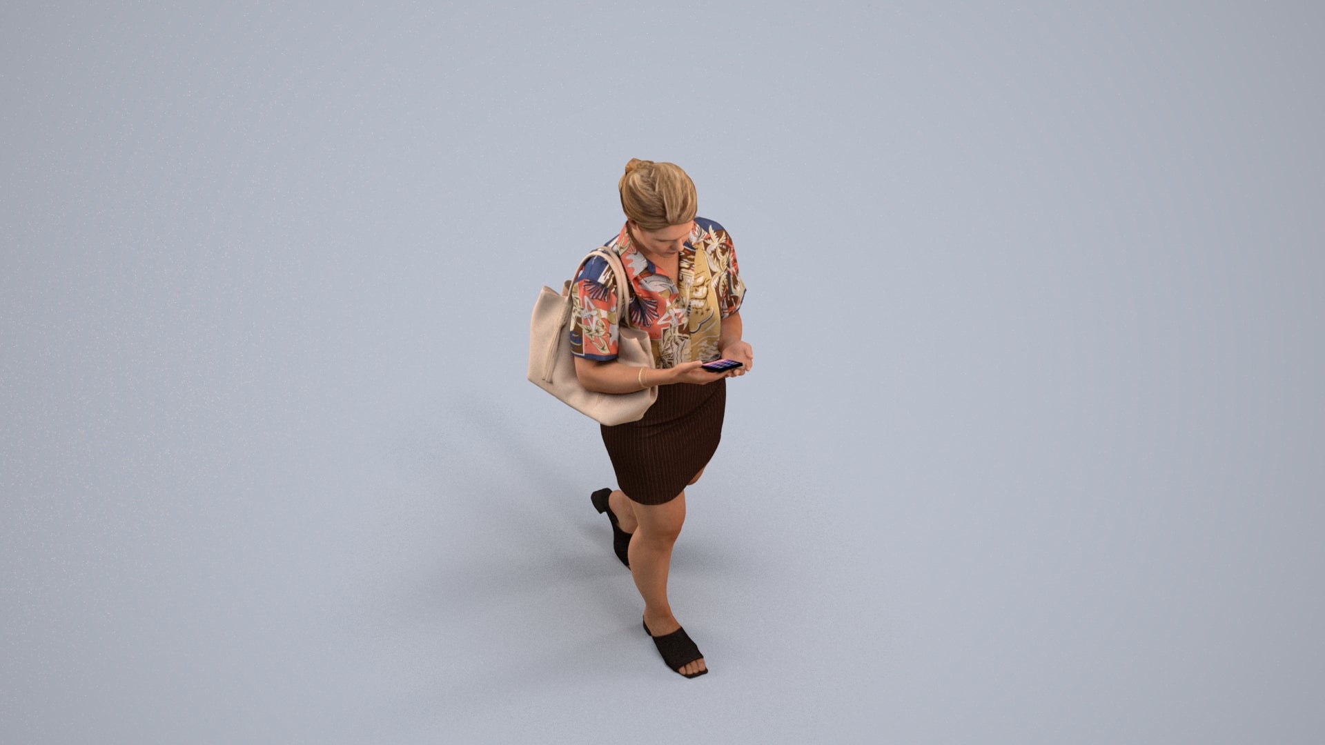 scanned 3D woman casual walking, photogrammetry people for Enscape and V-Ray, back view render