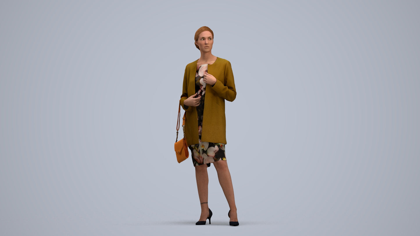 3D scanned woman standing casual, photorealistic archviz people for Enscape and SketchUp, standing pose render