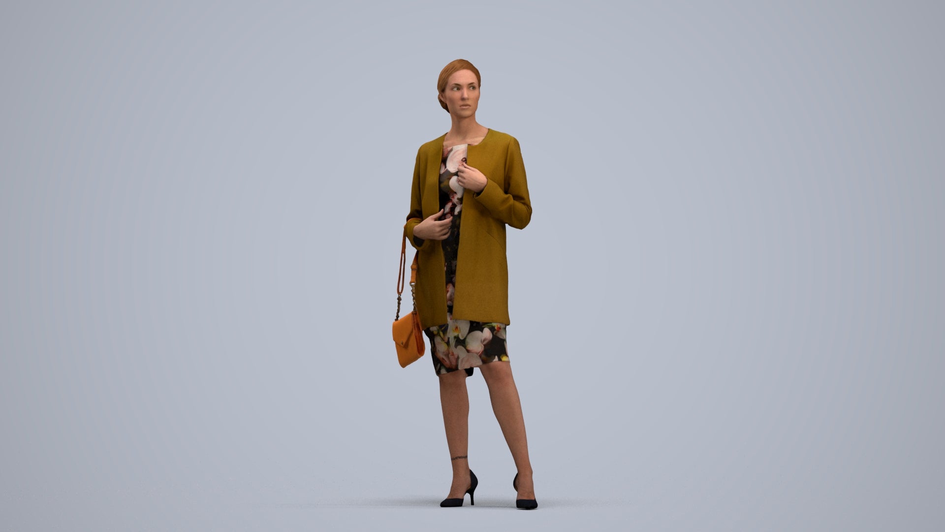 3D scanned woman standing casual, photorealistic archviz people for Enscape and SketchUp, standing pose render