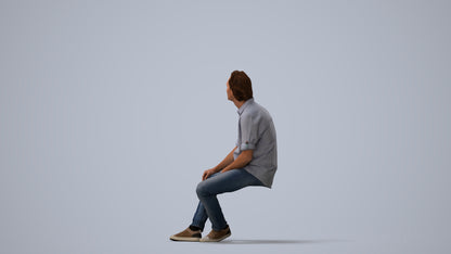 3D scanned man sitting casual, photorealistic archviz people for Enscape and SketchUp, three-quarter view render