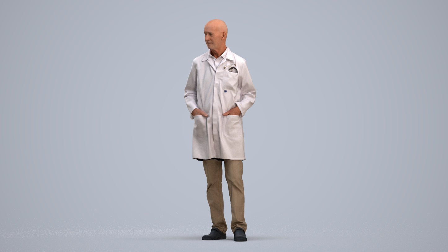 scanned 3D senior man medical, photogrammetry people for Enscape and V-Ray, standing pose render