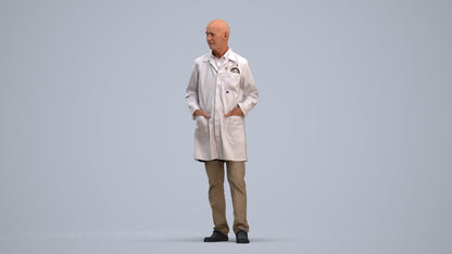 scanned 3D senior man medical, photogrammetry people for Enscape and V-Ray, standing pose render