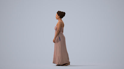 3D human model woman casual standing, photogrammetry scanned person for archviz, three-quarter view render