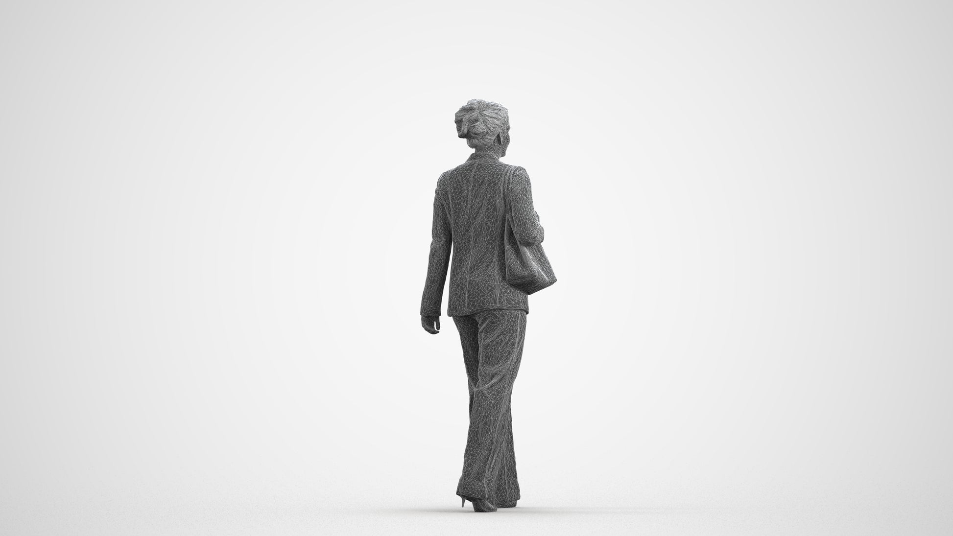realistic 3D human woman business standing, archviz people FBX OBJ for Blender, wireframe front view