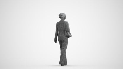 realistic 3D human woman business standing, archviz people FBX OBJ for Blender, wireframe front view