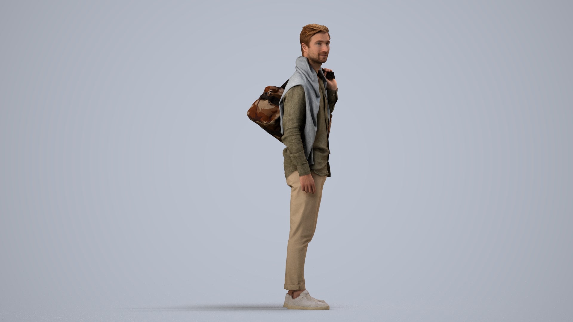 realistic 3D people man casual standing, render-ready for V-Ray and Corona, FBX OBJ, side view render