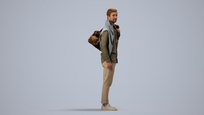 realistic 3D people man casual standing, render-ready for V-Ray and Corona, FBX OBJ, side view render