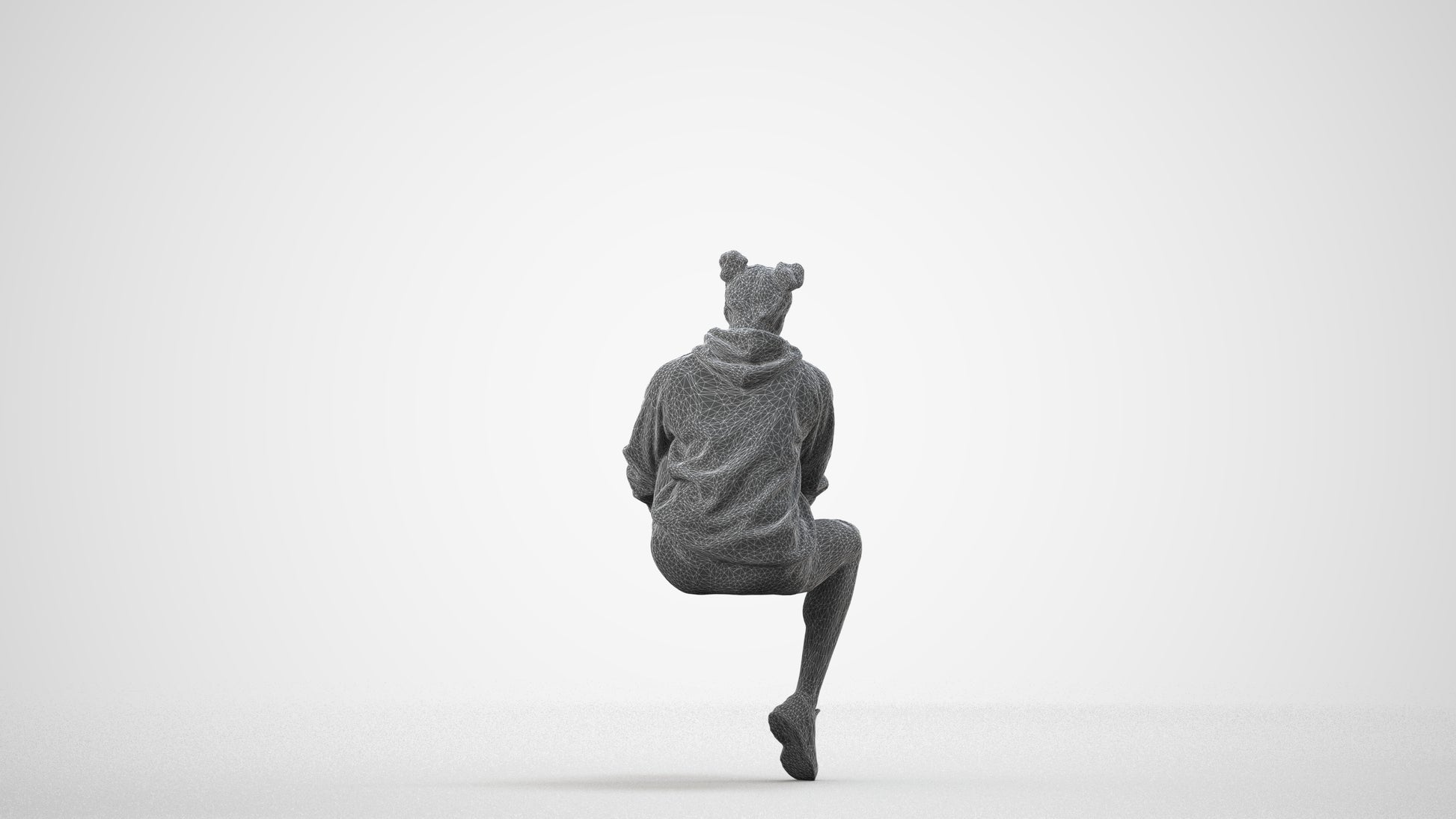 3D people model woman casual sitting, scanned human for 3ds Max rendering, wireframe side view