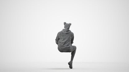 3D people model woman casual sitting, scanned human for 3ds Max rendering, wireframe side view