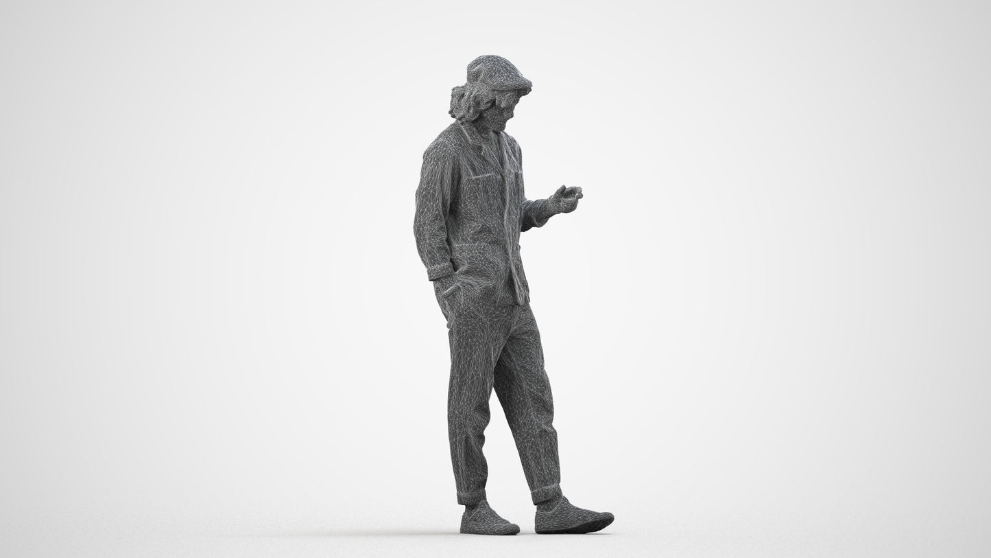 realistic 3D human man casual standing, archviz people FBX OBJ for Blender, wireframe side view