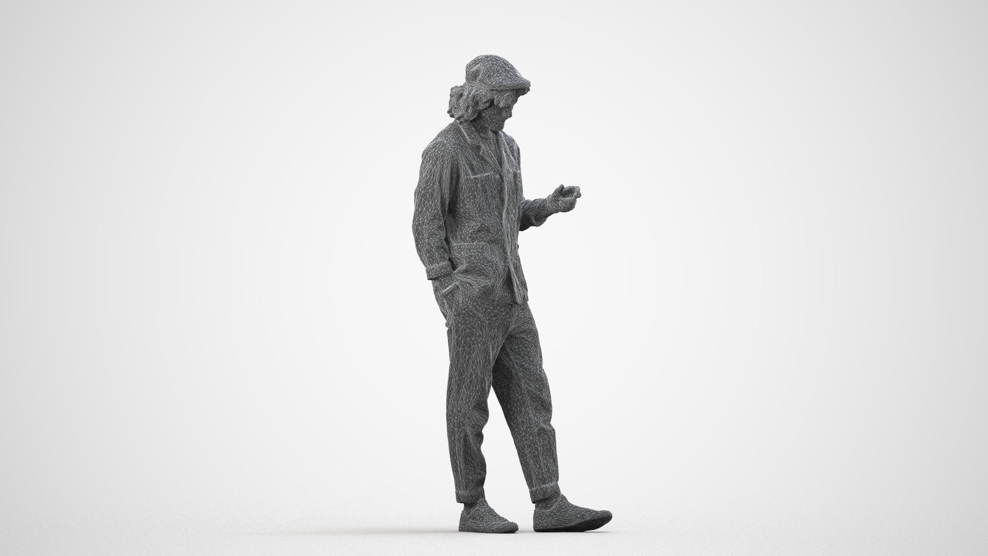 realistic 3D human man casual standing, archviz people FBX OBJ for Blender, wireframe side view