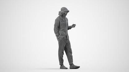 realistic 3D human man casual standing, archviz people FBX OBJ for Blender, wireframe side view