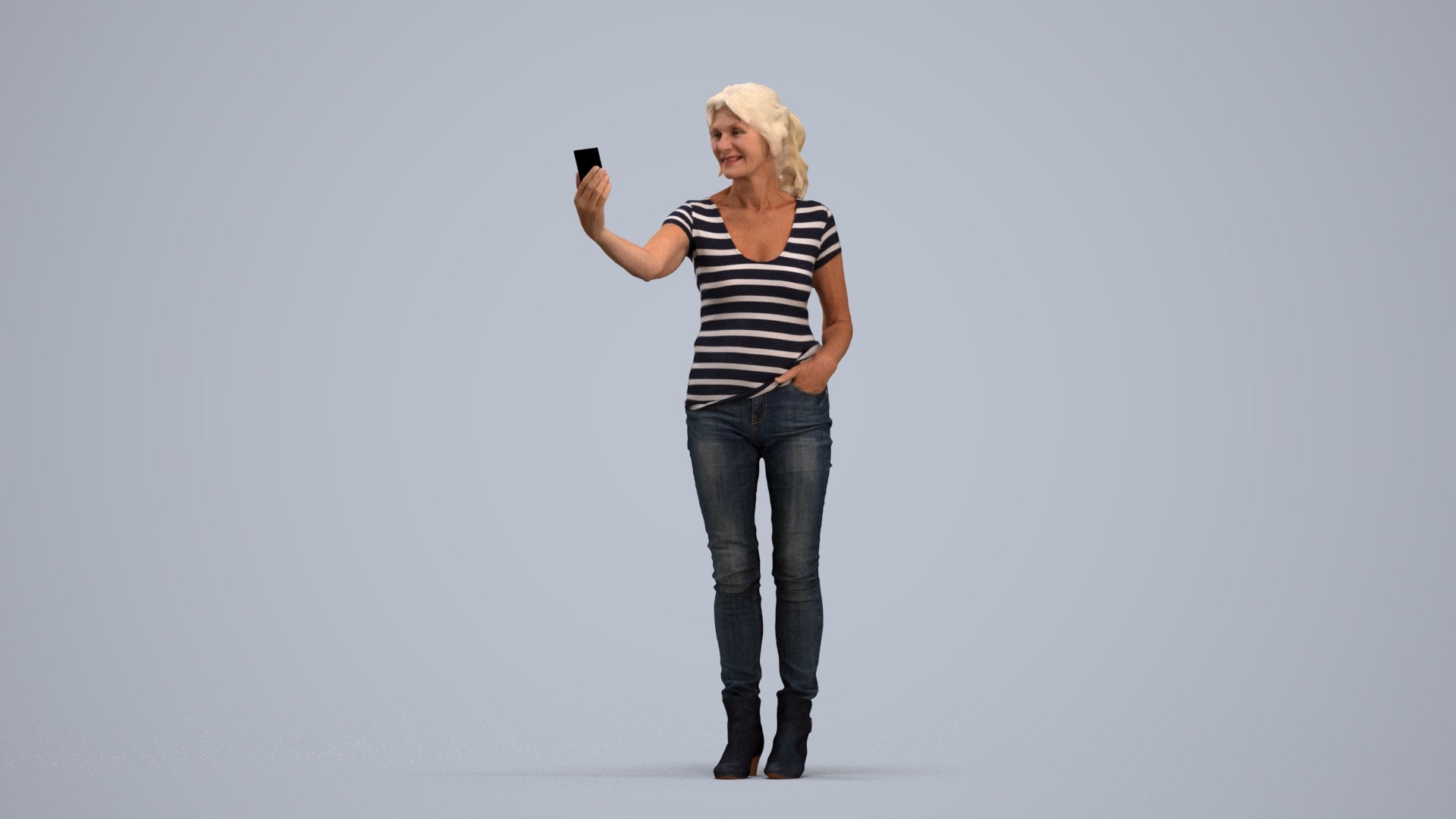 photogrammetry 3D senior woman casual standing, realistic human model archviz FBX, standing pose render