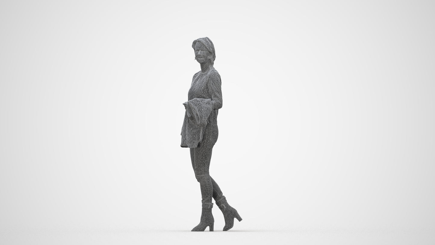 3D people model woman casual walking, scanned human for 3ds Max rendering, wireframe back view