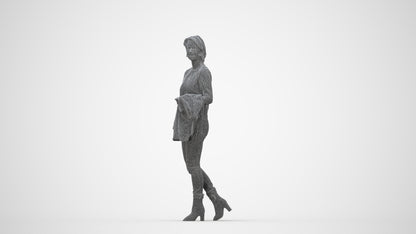 3D people model woman casual walking, scanned human for 3ds Max rendering, wireframe back view