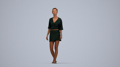 realistic 3D people woman casual walking, render-ready for V-Ray and Corona, FBX OBJ, top-down view render