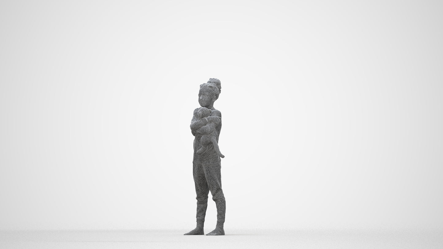 realistic 3D human girl kids, archviz people FBX OBJ for Blender, wireframe back view