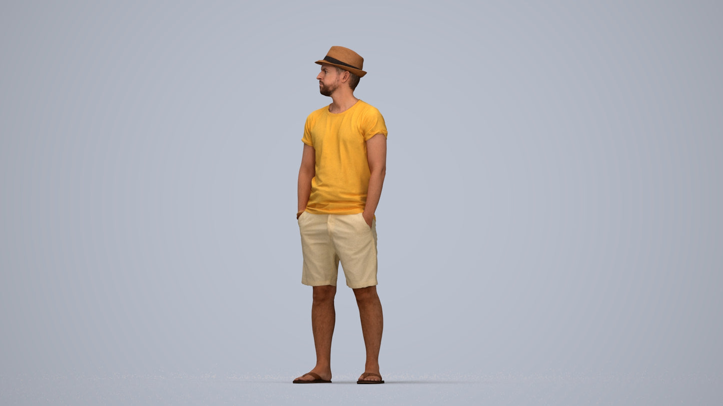 3D scanned man standing casual, photorealistic archviz people for Enscape and SketchUp, top-down view render