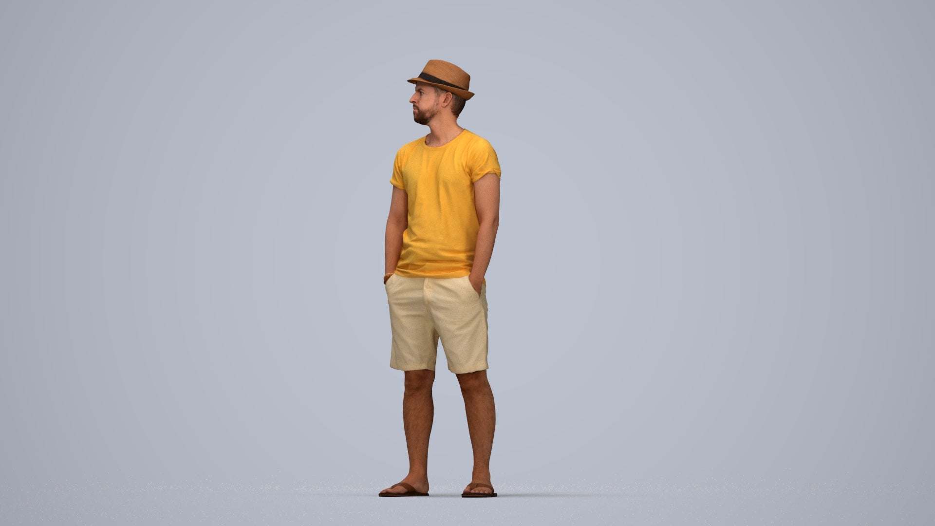 3D scanned man standing casual, photorealistic archviz people for Enscape and SketchUp, top-down view render