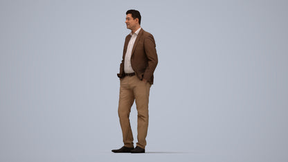 realistic 3D man business standing, scanned archviz people for Blender and 3ds Max, top-down view render