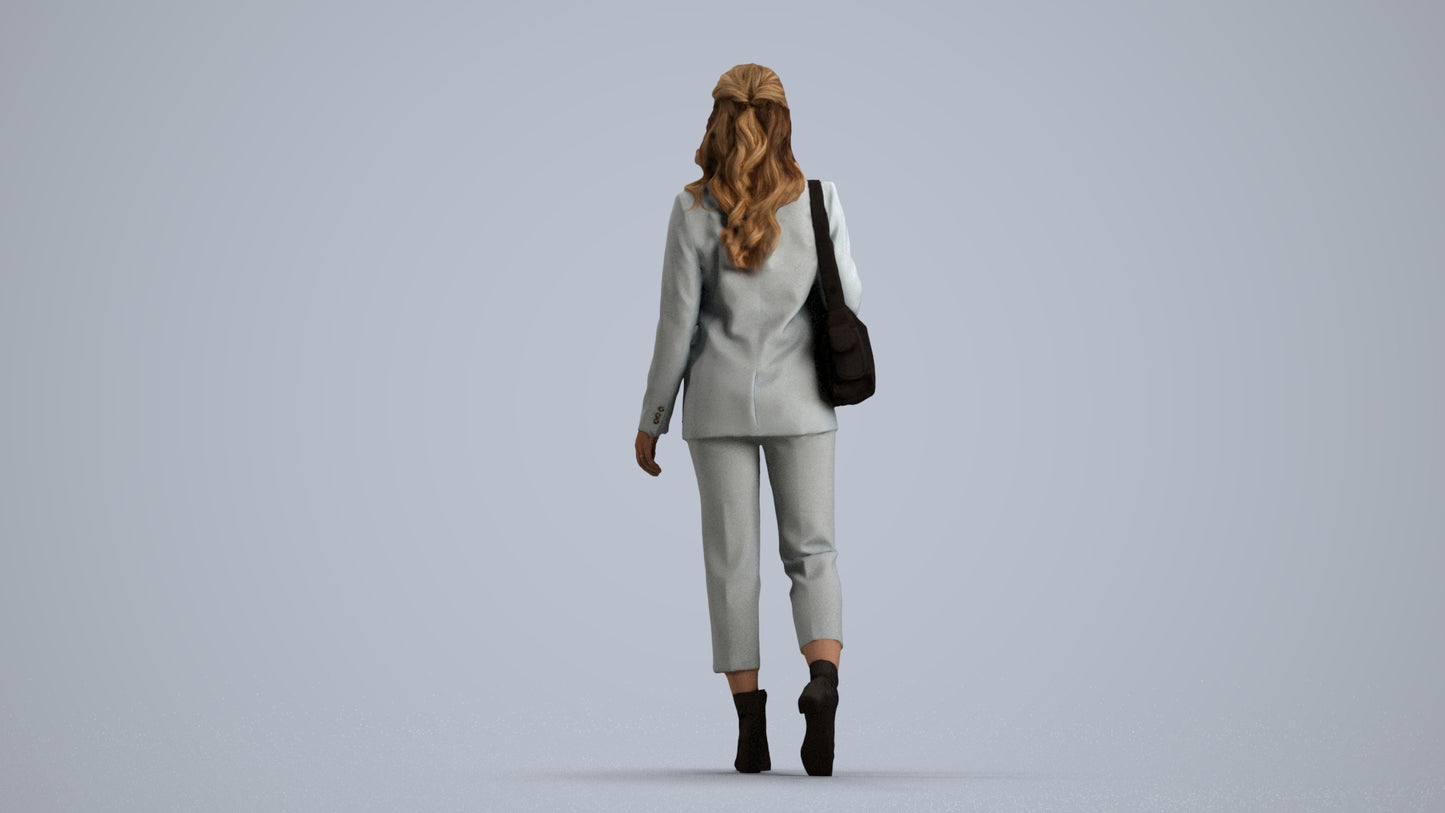 3D people model woman business walking, scanned human for 3ds Max rendering, front view render