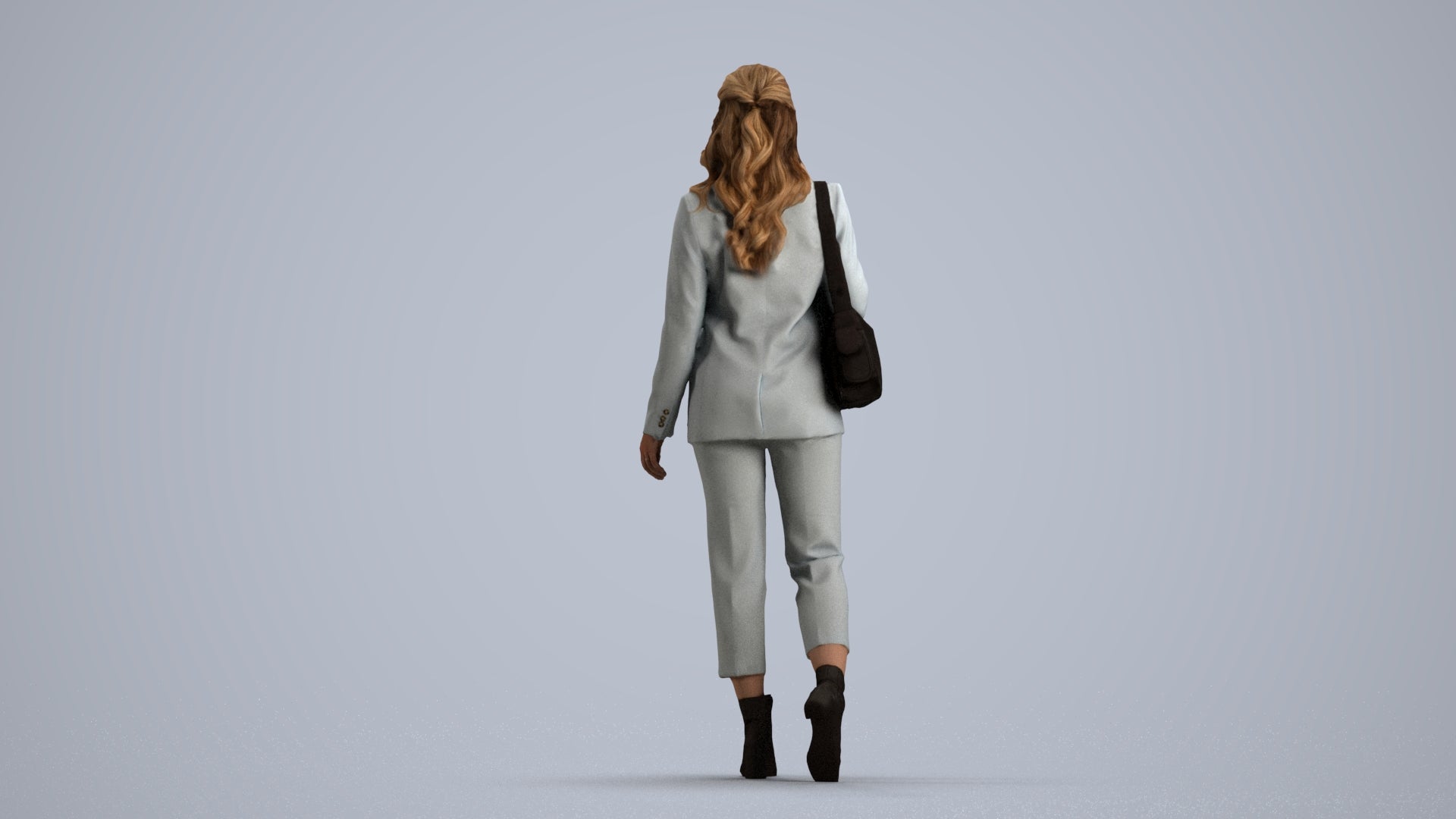 3D people model woman business walking, scanned human for 3ds Max rendering, front view render