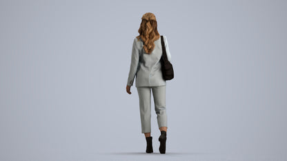 3D people model woman business walking, scanned human for 3ds Max rendering, front view render