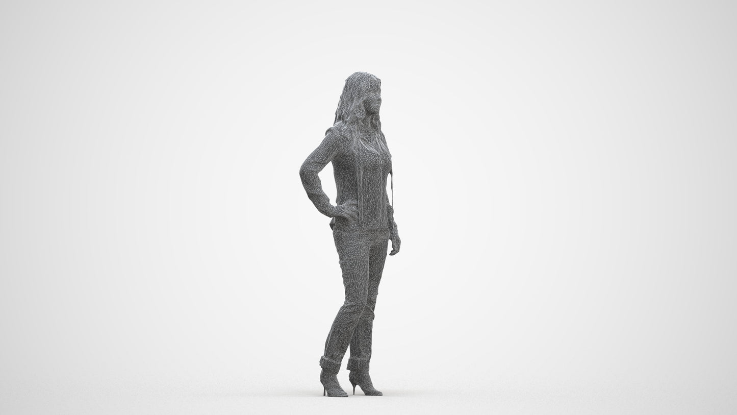 3D people model woman casual standing, scanned human for 3ds Max rendering, three-quarter front view render