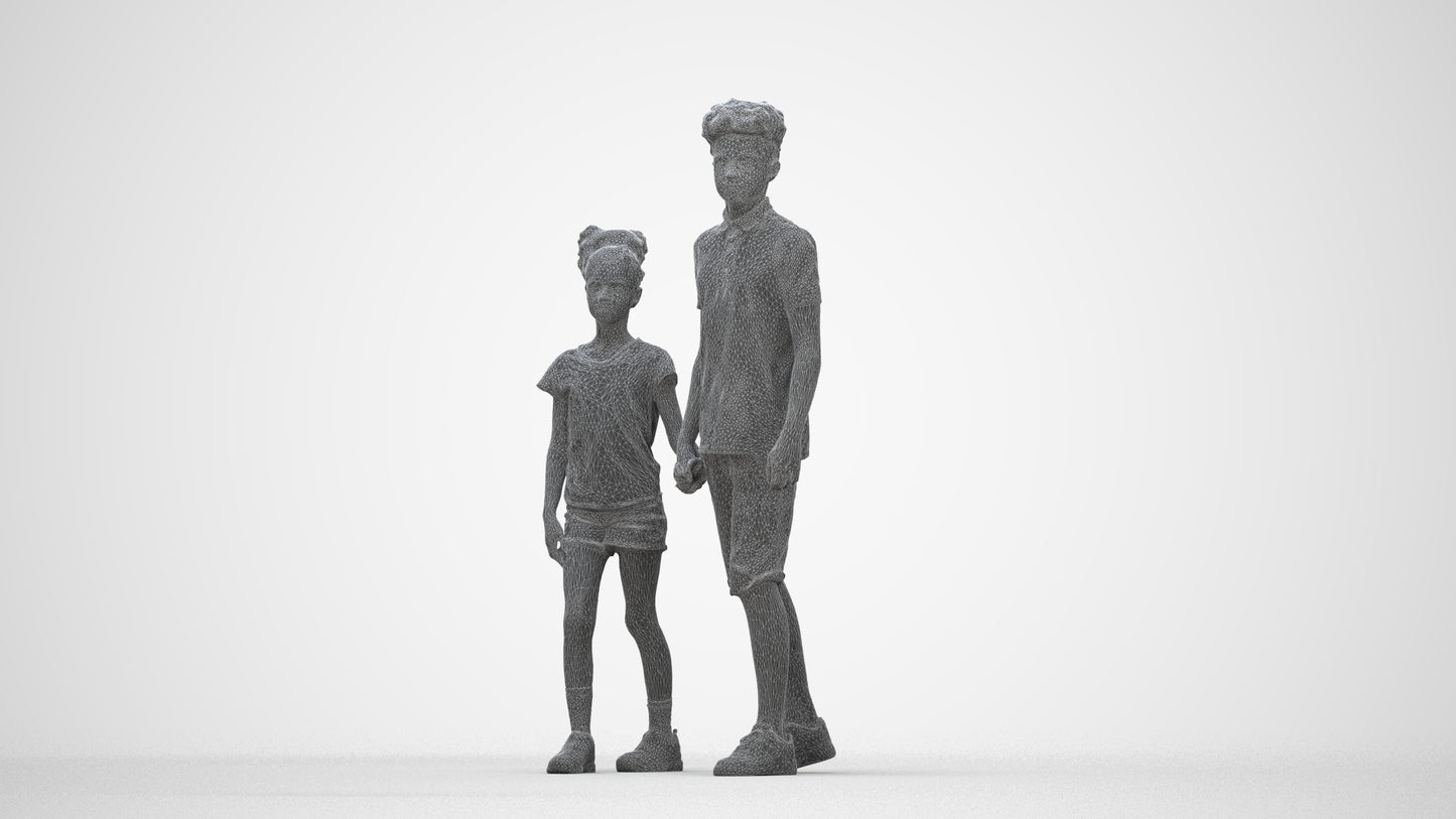3D human model girl casual kids, photogrammetry scanned person for archviz, wireframe back view