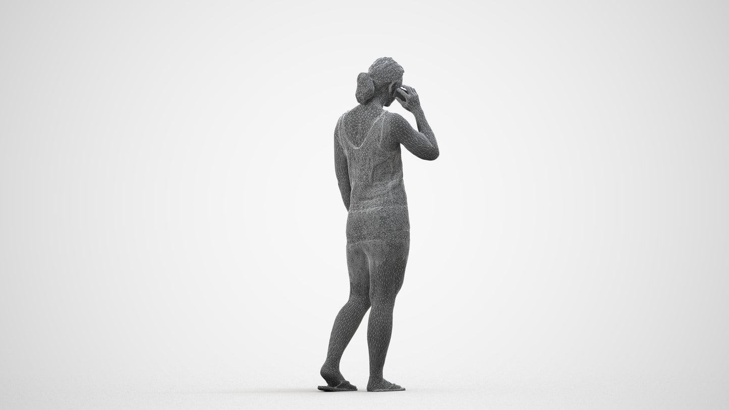 3D people model woman pool, scanned human for 3ds Max rendering, wireframe side view