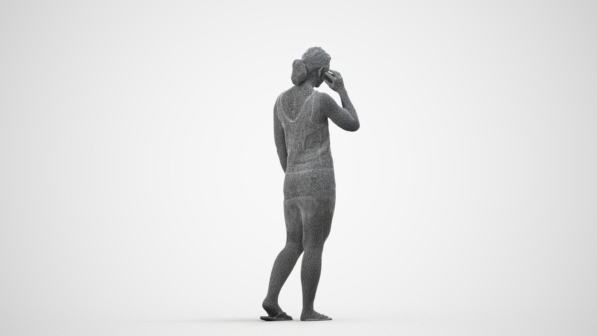 3D people model woman pool, scanned human for 3ds Max rendering, wireframe side view