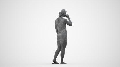 3D people model woman pool, scanned human for 3ds Max rendering, wireframe side view