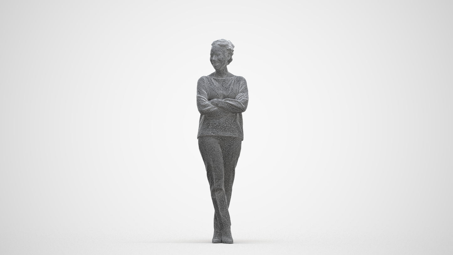 3D people model woman casual standing, scanned human for 3ds Max rendering, three-quarter front view render