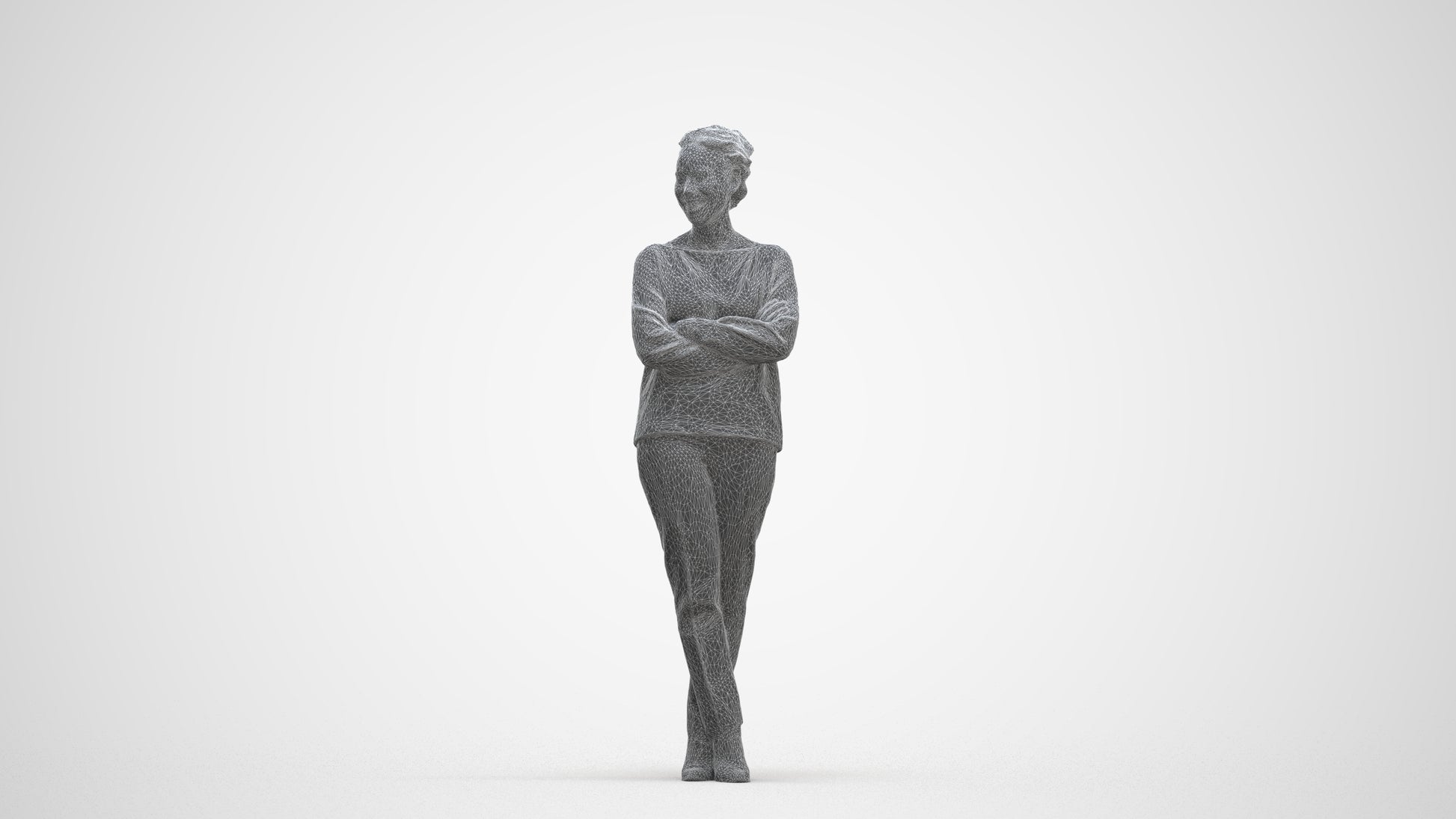 3D people model woman casual standing, scanned human for 3ds Max rendering, three-quarter front view render