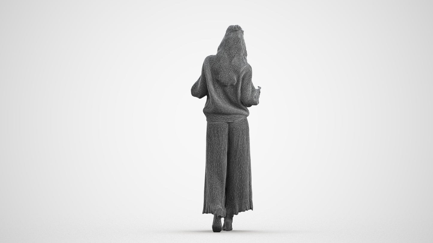3D scanned woman standing casual, photorealistic archviz people for Enscape and SketchUp, wireframe front view