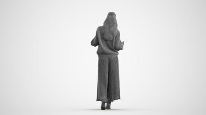 3D scanned woman standing casual, photorealistic archviz people for Enscape and SketchUp, wireframe front view